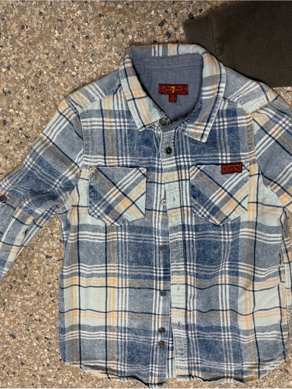 7 For All Mankind Blue and Cream Plaid Button-Down Shirt